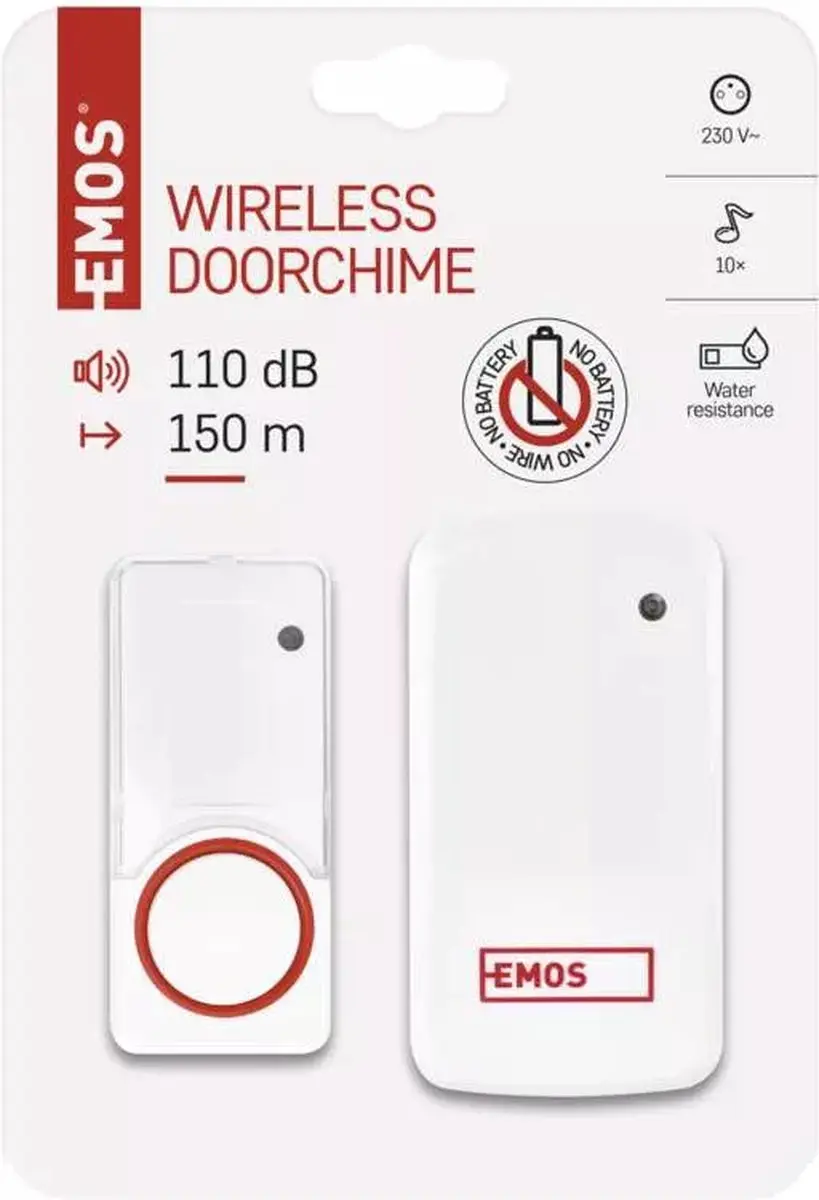 EMOS P5750 Draadloze Deurbel - Rood/Wit - afbeelding 3 van 6