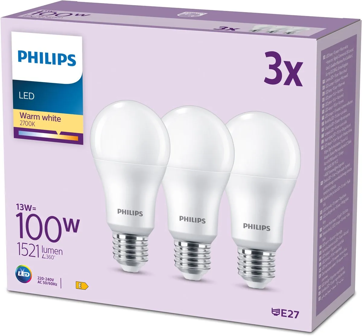 Philips LED Lamp Mat E27 13W Warmwit - 3 Stuks - afbeelding 6 van 6