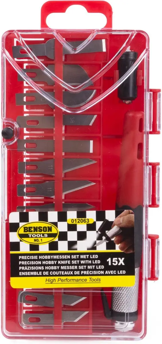 Benson Precisie Hobbymes met LED - 15-delig - Zilver/Rood - afbeelding 2 van 6
