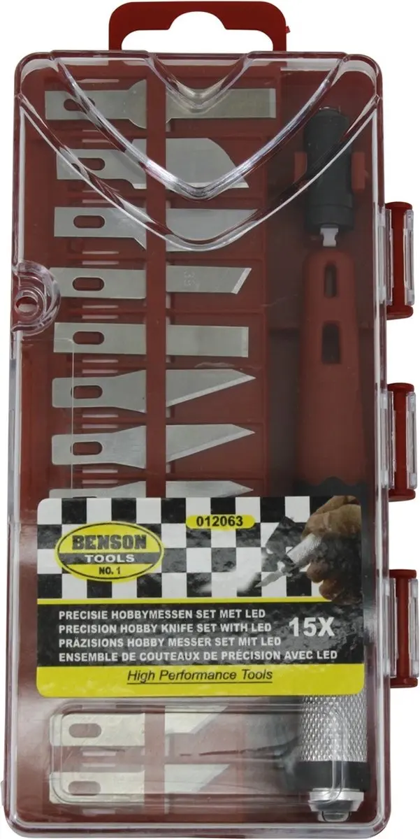 Benson Precisie Hobbymes met LED - 15-delig - Zilver/Rood - afbeelding 3 van 6