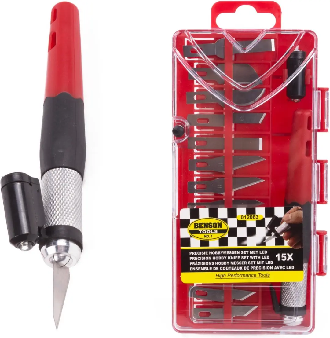 Benson Precisie Hobbymes met LED - 15-delig - Zilver/Rood - afbeelding 5 van 6