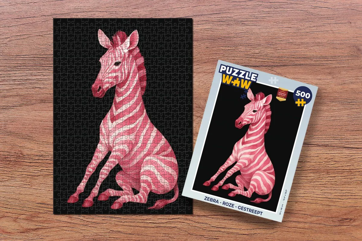 PuzzleWow Zebra Legpuzzel 500 Stuks - Roze Gestreept