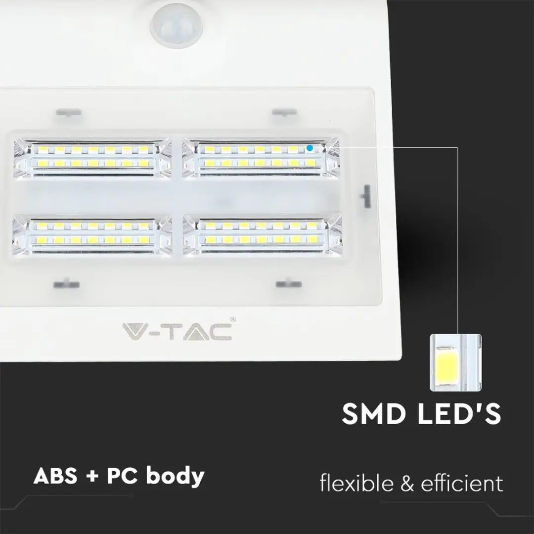 V-TAC VT-768 Solar Wandlamp - 3W - IP65 - Wit - afbeelding 4 van 6