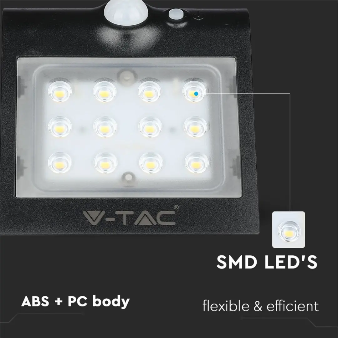 V-TAC VT-767-2-B Solar Wandlamp - 1.5W - IP65 - Zwart - afbeelding 4 van 6