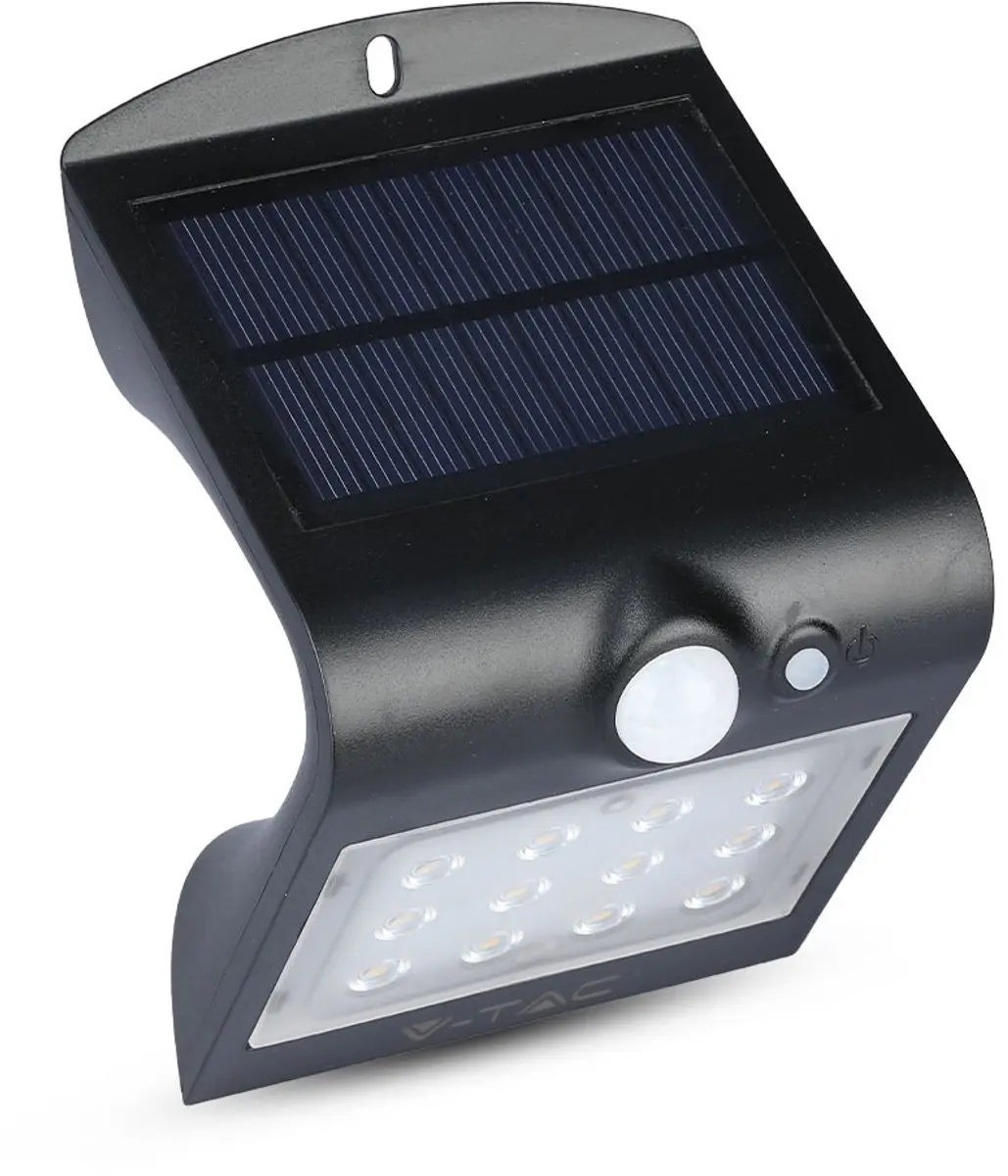 V-TAC VT-767-2-B Solar Wandlamp - 1.5W - IP65 - Zwart - afbeelding 3 van 6