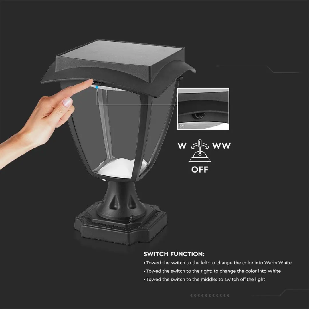 V-Tac VT-983 Solar Tuinverlichting 2W - 110lm - Matzwart - afbeelding 5 van 6