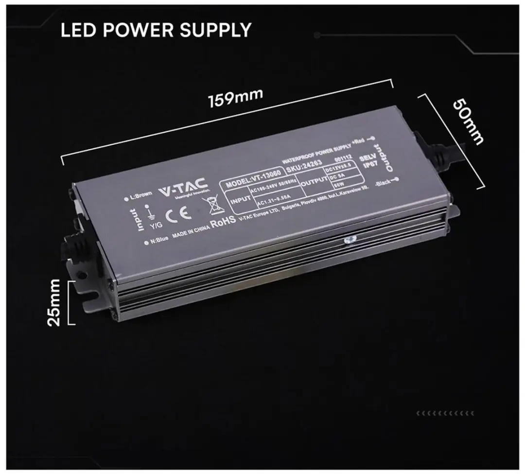 V-TAC VT-13060 LED-transformator 60W - 12V - afbeelding 3 van 3