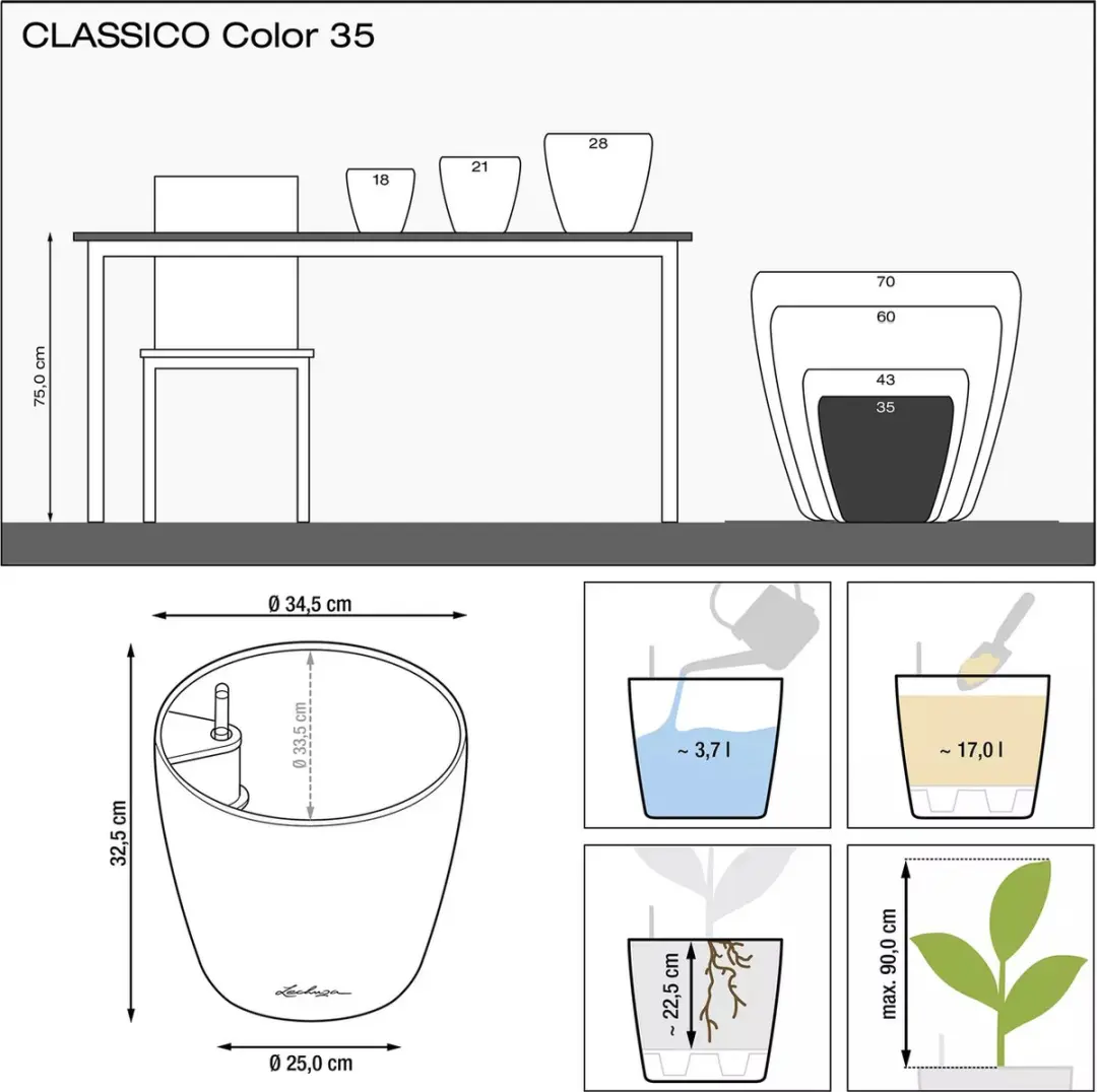 Lechuza Classico Color 35 Plantenbak - 17l - Leisteengrijs - afbeelding 2 van 6