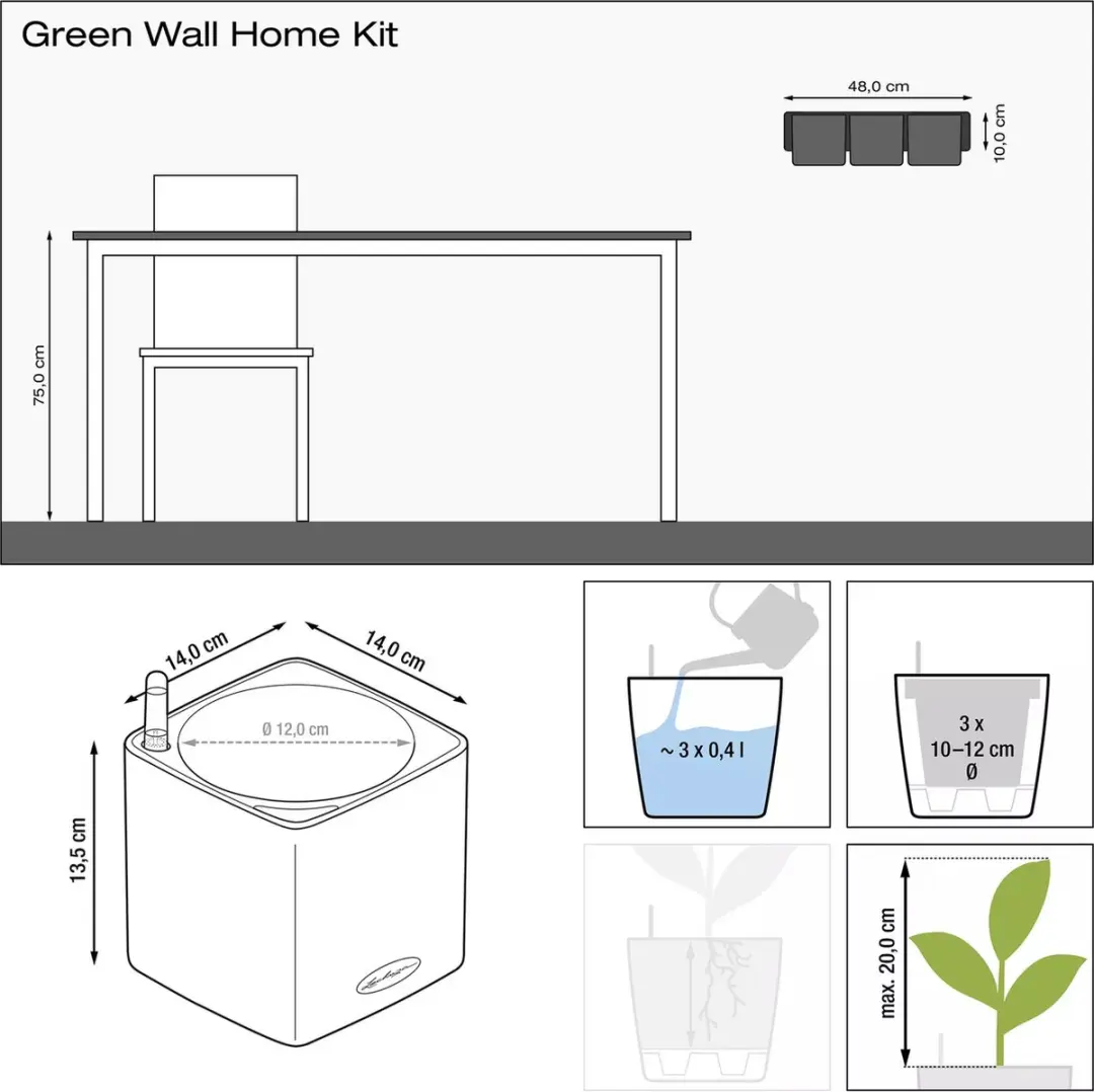 Lechuza CUBE Color Green Wall Home Kit Plantenbak - Wit - afbeelding 2 van 6