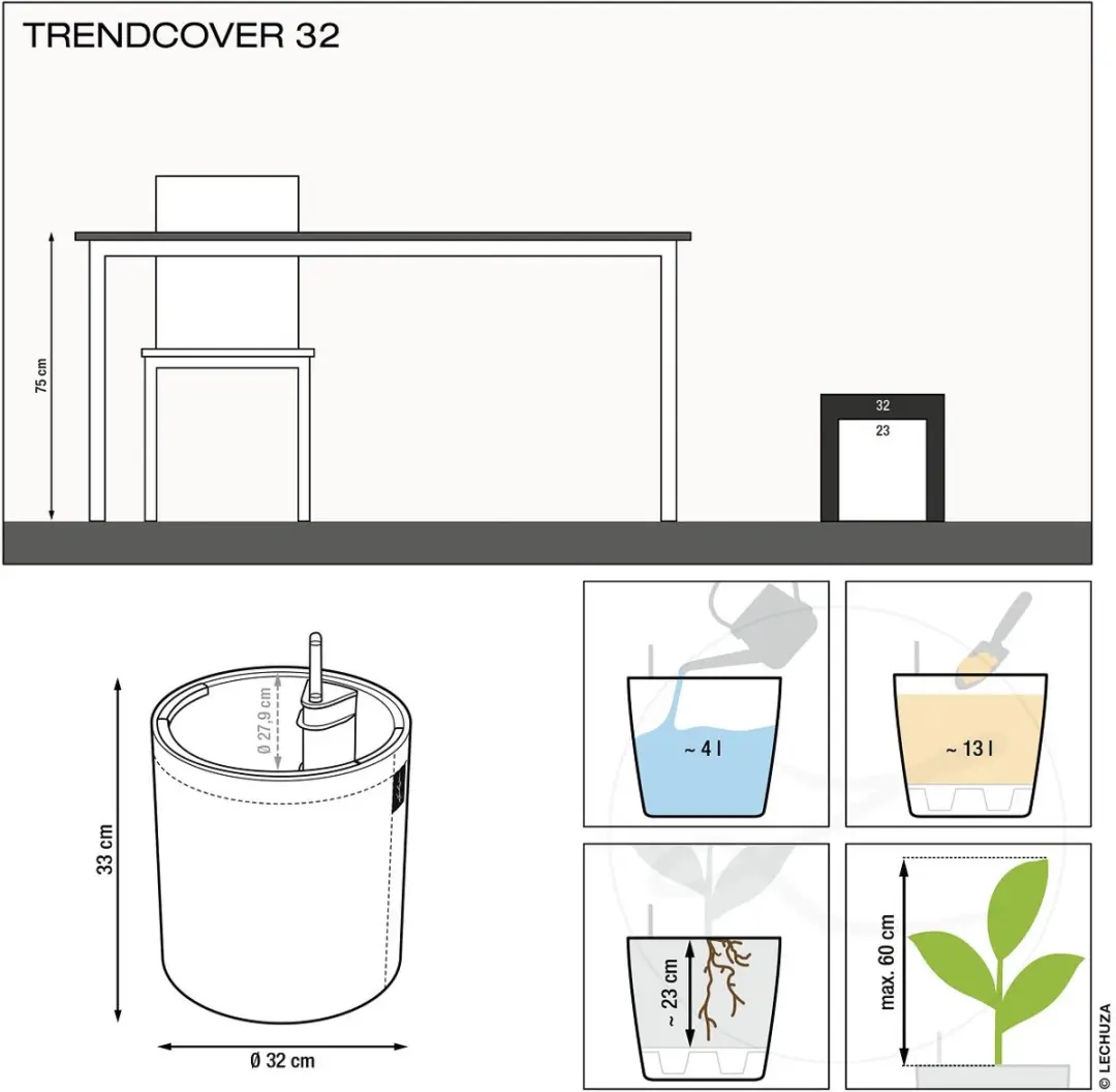 Lechuza Trendcover 32 Kurk Plantenbak - 13L - Dark Natural - afbeelding 2 van 6