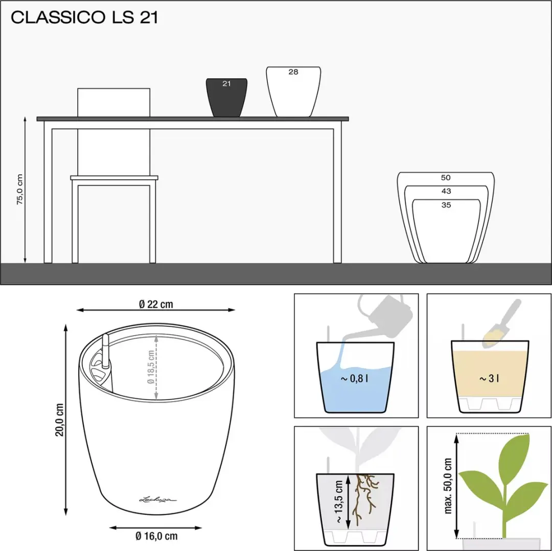 Lechuza Classico Color LS 21 Plantenbak - 22cm - Muskaat - afbeelding 3 van 6