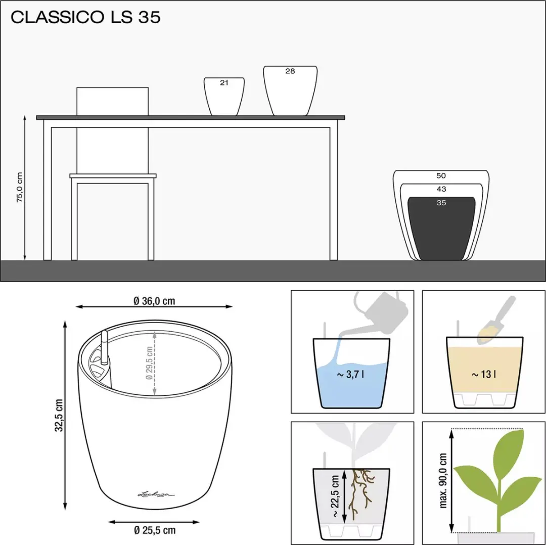 Lechuza Classico Color LS 35 Plantenbak - Leisteengrijs - afbeelding 3 van 6