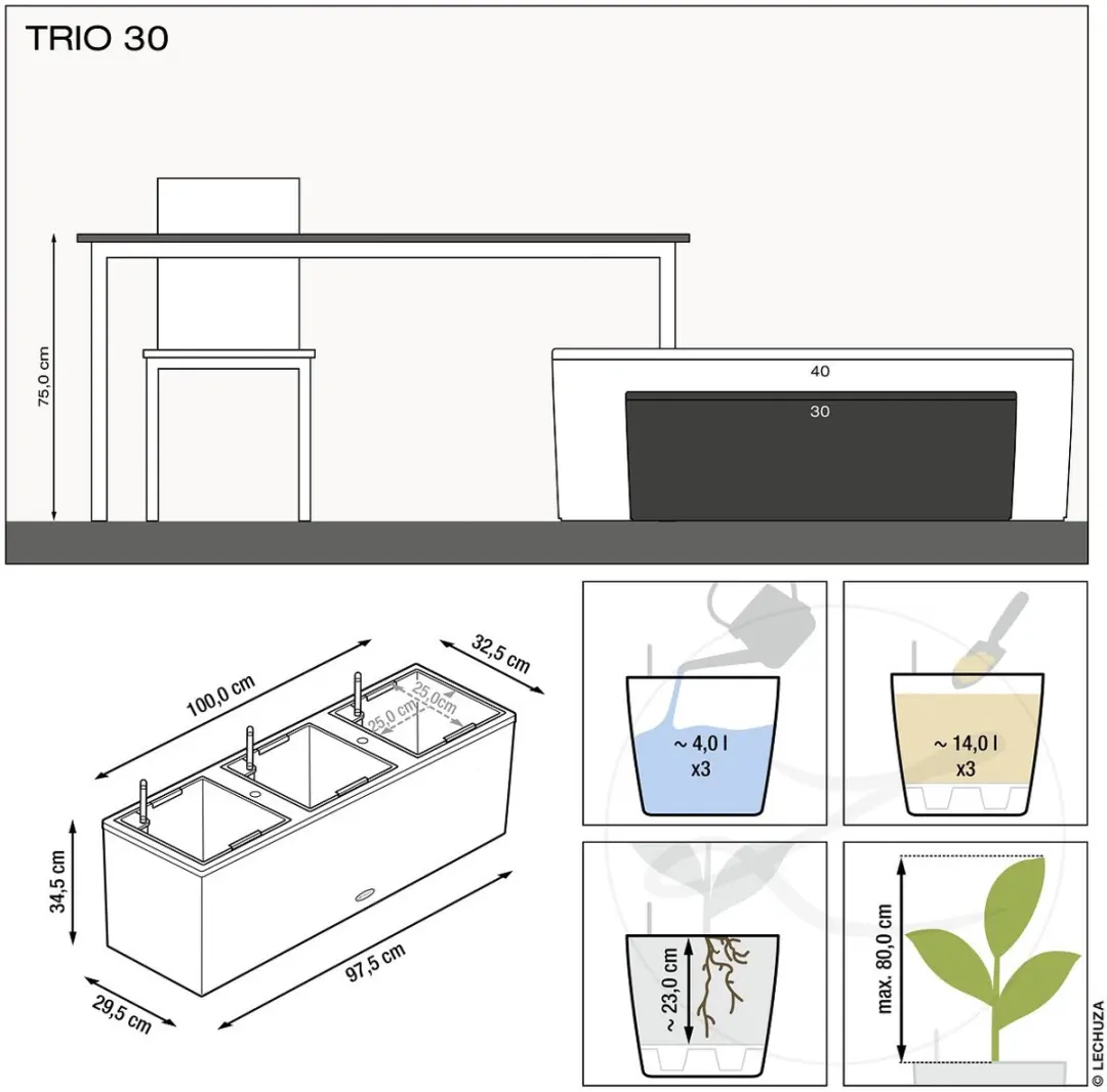 Lechuza Trio Cottage 30 Plantenbak - 42 l - Mokka - afbeelding 2 van 6