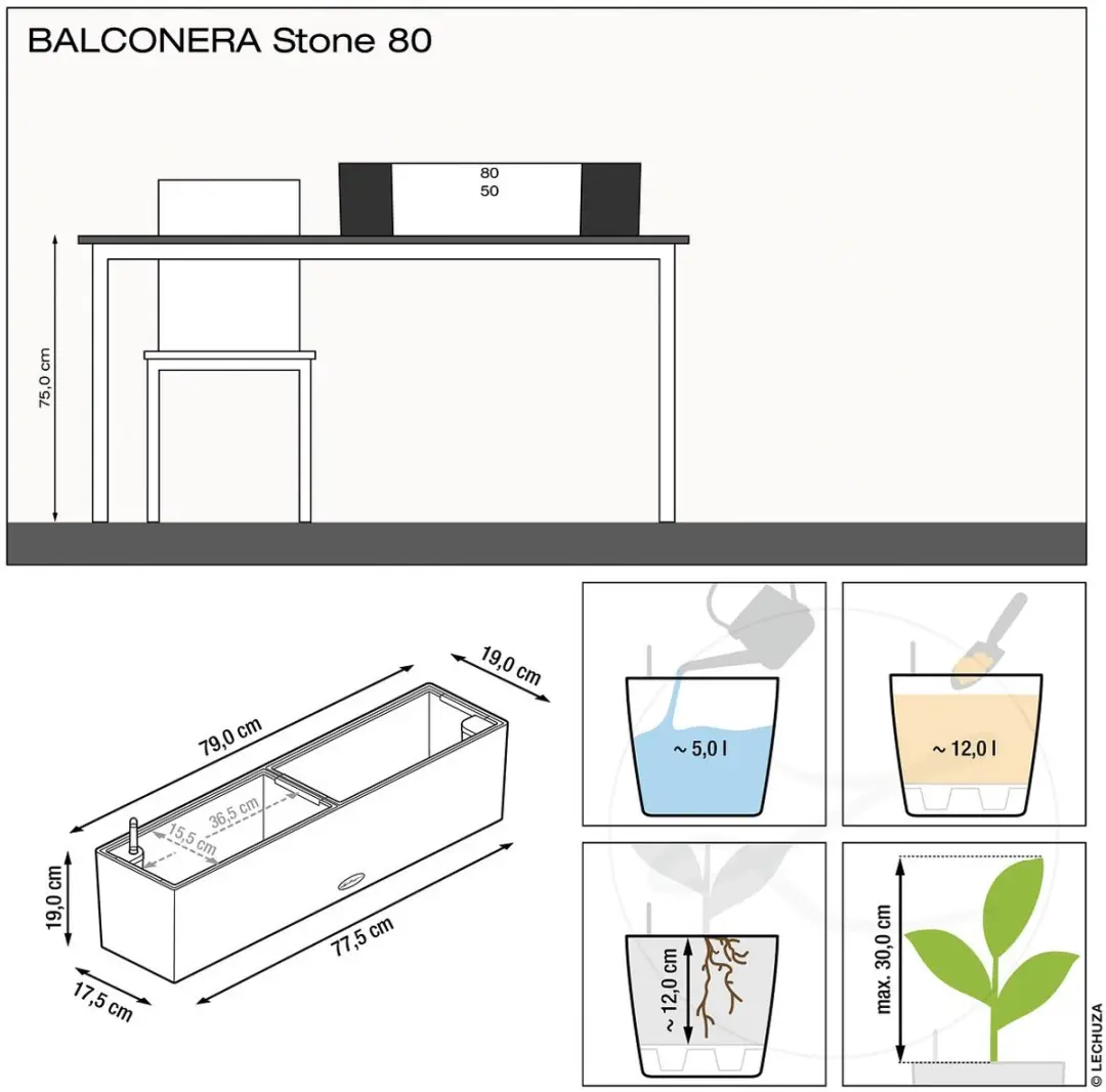 Lechuza Balconera Stone 80 Plantenbak - 12 l - Zandbeige - afbeelding 2 van 6