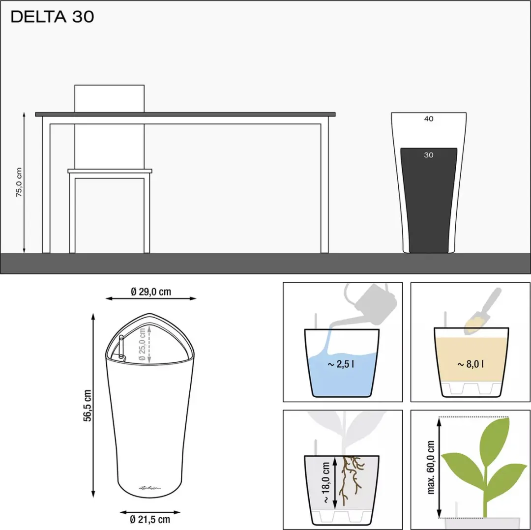 Lechuza Delta Premium 30 Plantenbak - 8 l - Wit Hoogglans - afbeelding 2 van 6
