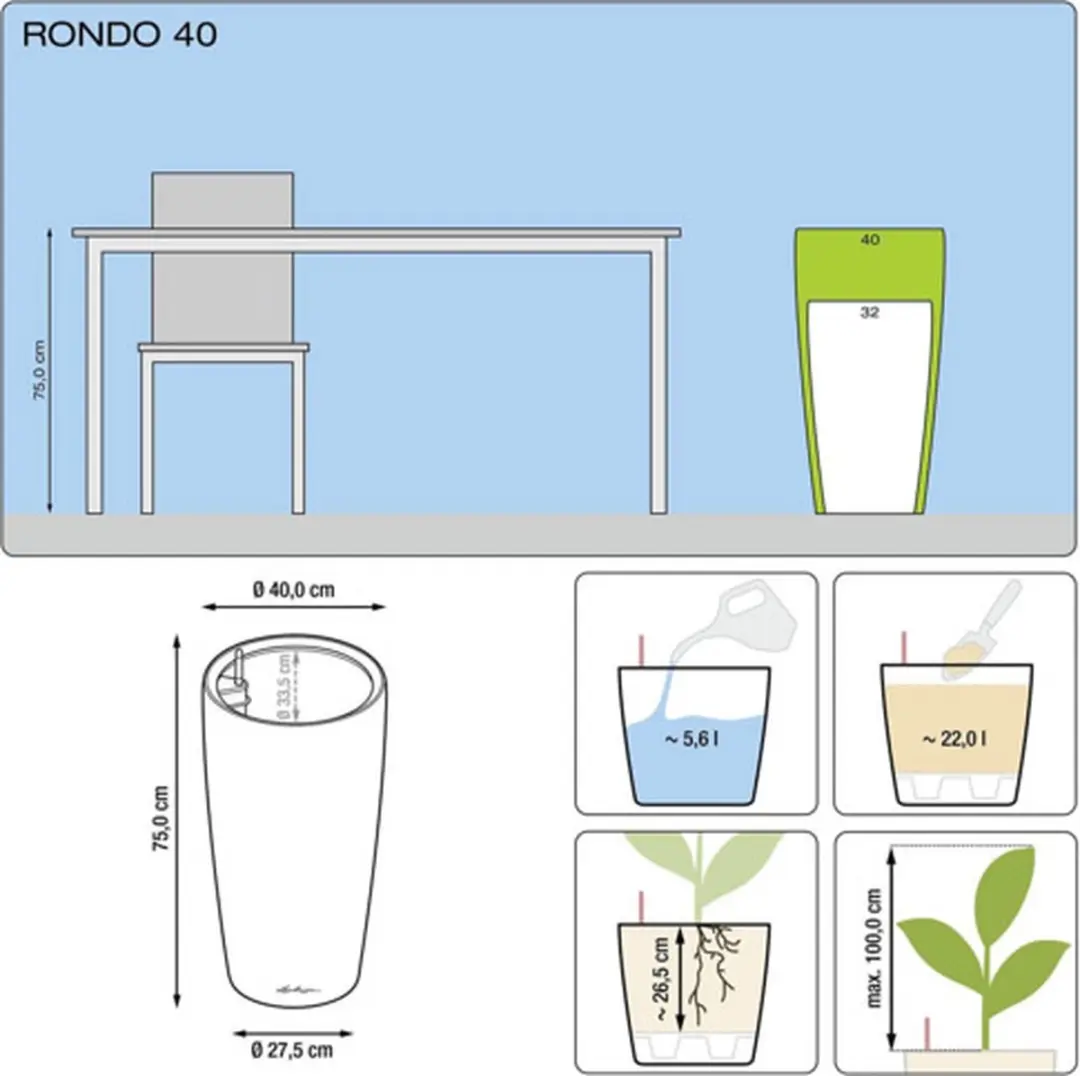 Lechuza Rondo Premium 40 Plantenbak - 22l - Antraciet Metallic - afbeelding 6 van 6