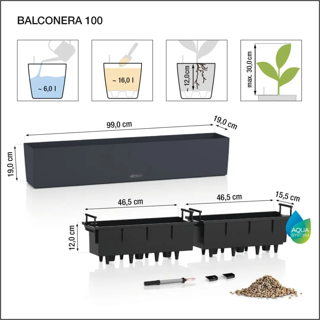 Lechuza BALCONERA Color 100 Plantenbak - 16 l - Zandbruin - afbeelding 2 van 4