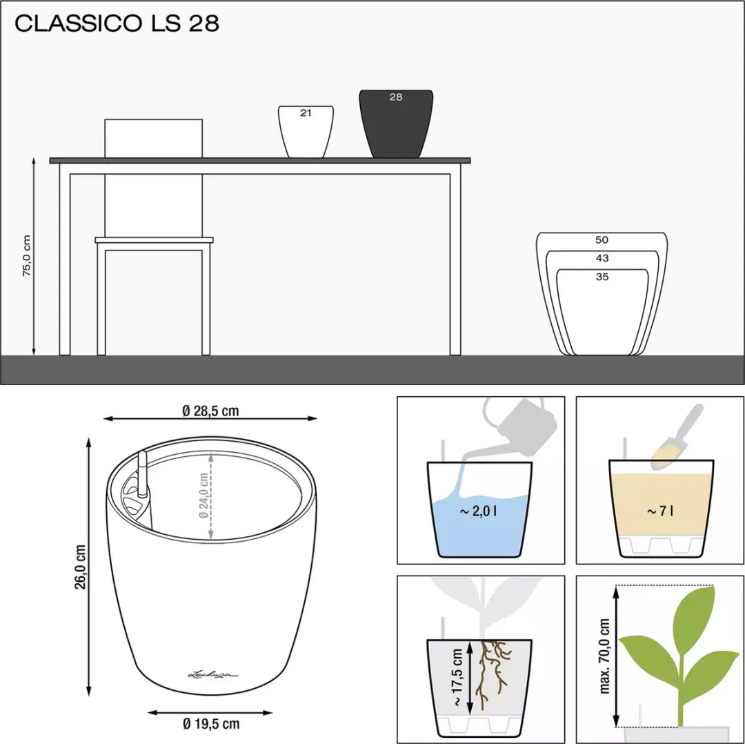 Lechuza Classico Premium LS 28 Plantenbak - 7l - afbeelding 2 van 6