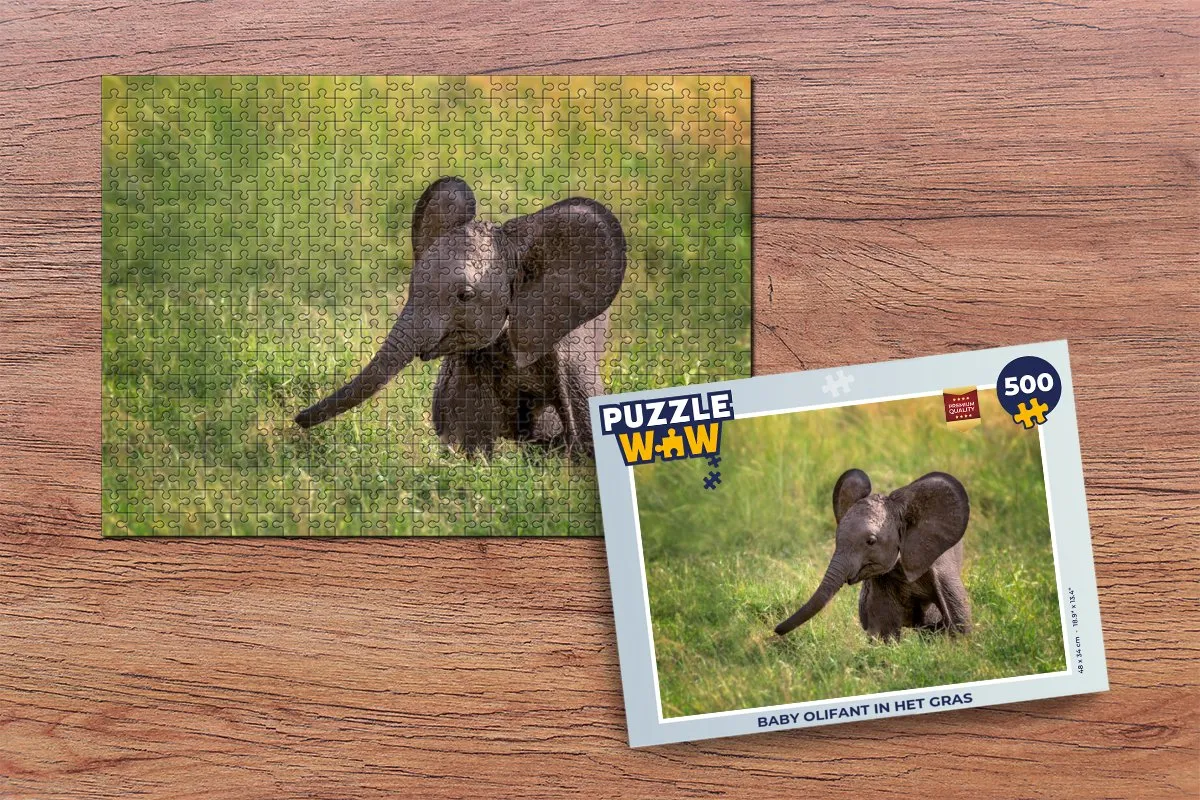 PuzzleWow Legpuzzel Baby Olifant 500 Stuks - Multicolor