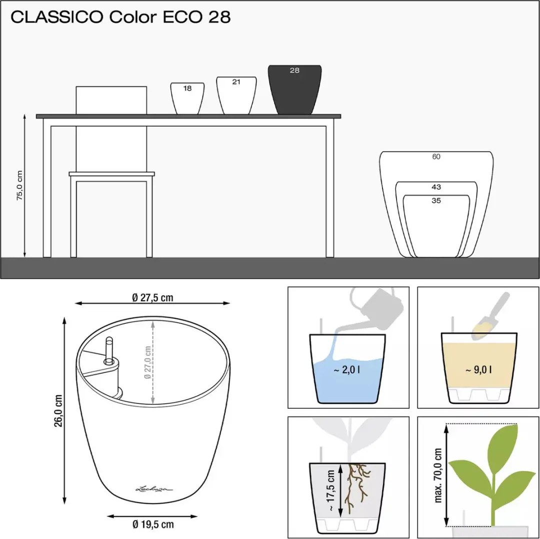 Lechuza CLASSICO Color ECO 28 Plantenbak - Lichtgrijs - afbeelding 2 van 6