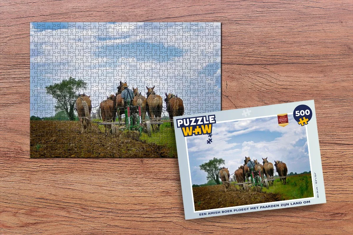 PuzzleWow Legpuzzel 500 Stuks - Amish Boer met Paarden Multicolor