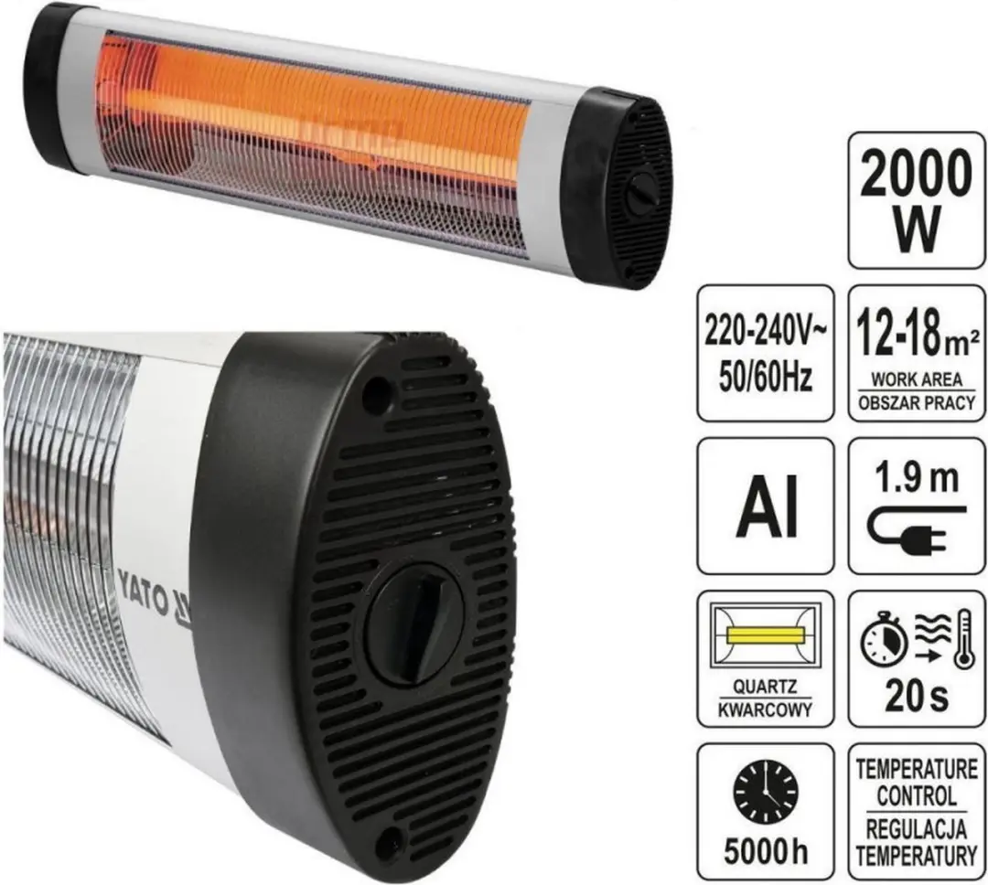Yato YT-99530 Terrasverwarmer Infrarood 2000W - Zilver - afbeelding 2 van 6