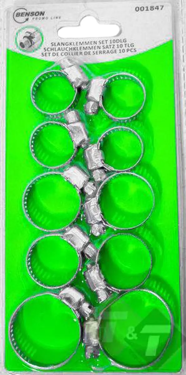 Slangklemmen set, 10 delig, 20, 25, 30mm, Benson