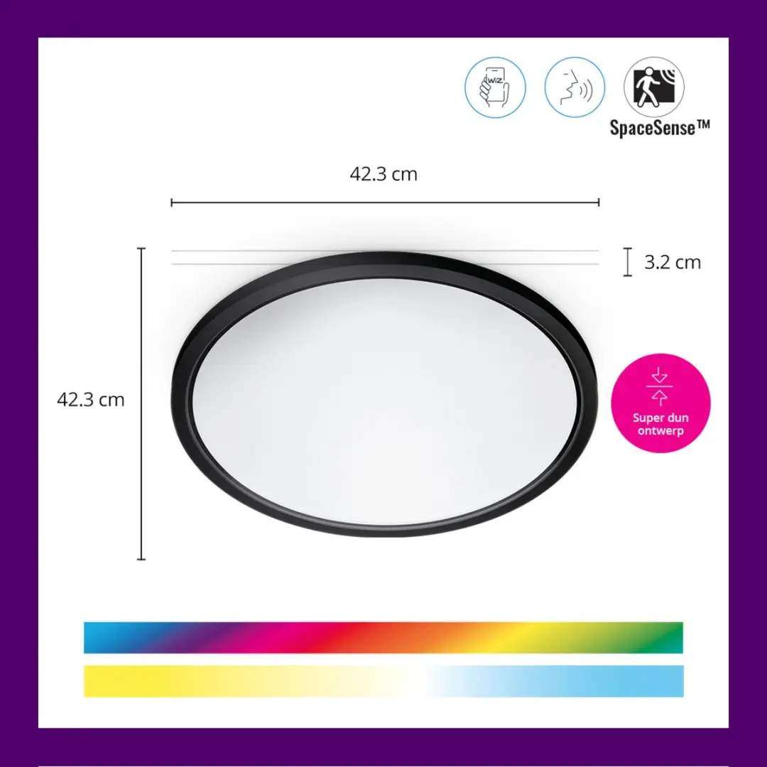 WiZ SuperSlim Plafondlamp 22W - Ø43cm - Zwart - afbeelding 2 van 6