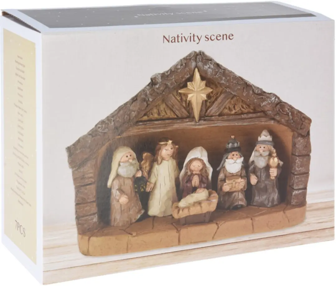 Koopman Complete Kerststal met Beeldjes - 7 delen - Bruin - afbeelding 2 van 2