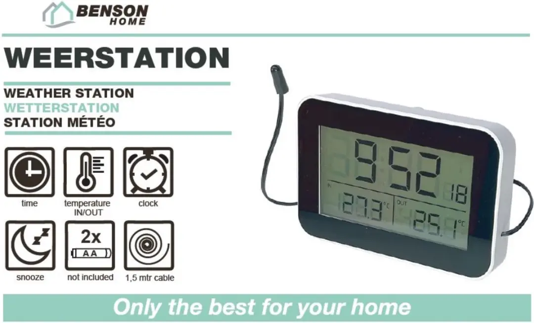 Benson Weerstation Binnen/Buiten - Thermometer, Alarmklok - afbeelding 4 van 6