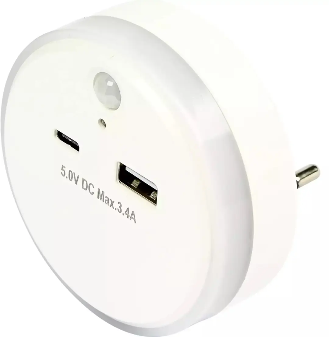 Benson Nachtlamp met USB-A/C, dag/nacht- en bewegingssensor, 3 modi, 17W, warm w