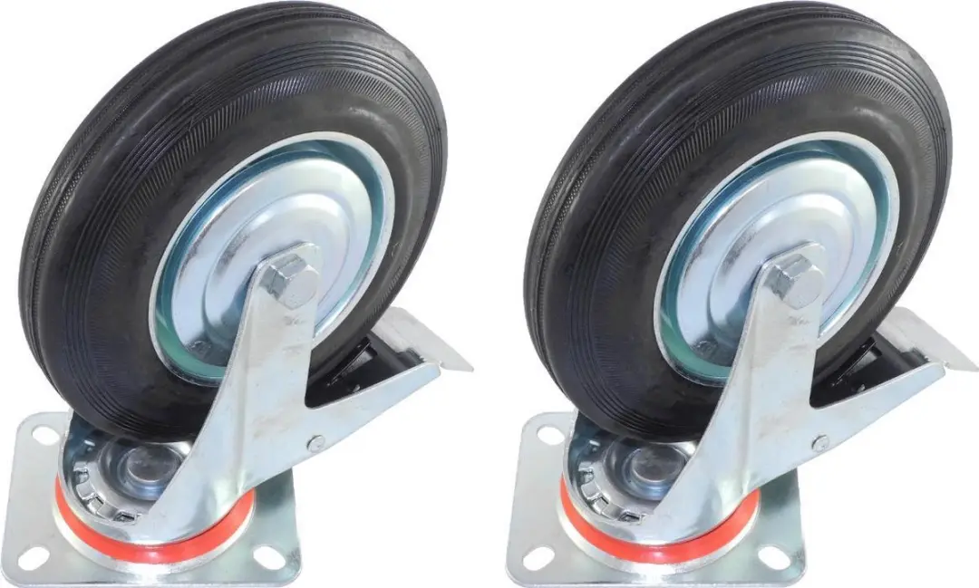 Set van 2 Zwenkwielen Transportwielen met Rem 200mm