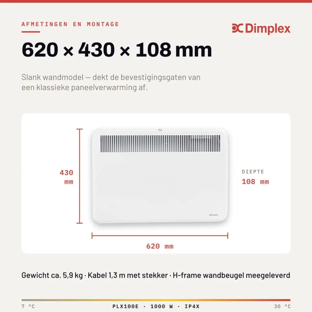 Dimplex PLX-e D1007040 - Elektrische Kachel - Verwarming - Radiator - Wandmodel - 1000W - afbeelding 4 van 6