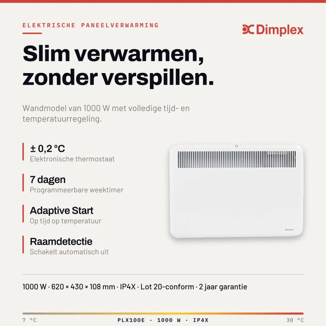 Dimplex PLX-e D1007040 - Elektrische Kachel - Verwarming - Radiator - Wandmodel - 1000W - afbeelding 5 van 6