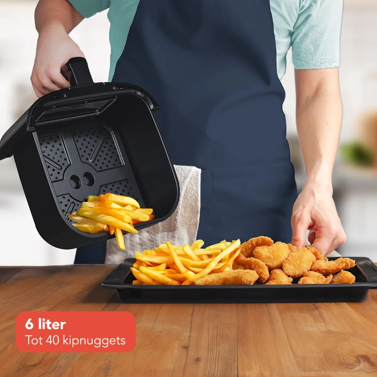 KitchenBrothers Airfryer XL PFAS-Vrij 1600W 6L - Zwart