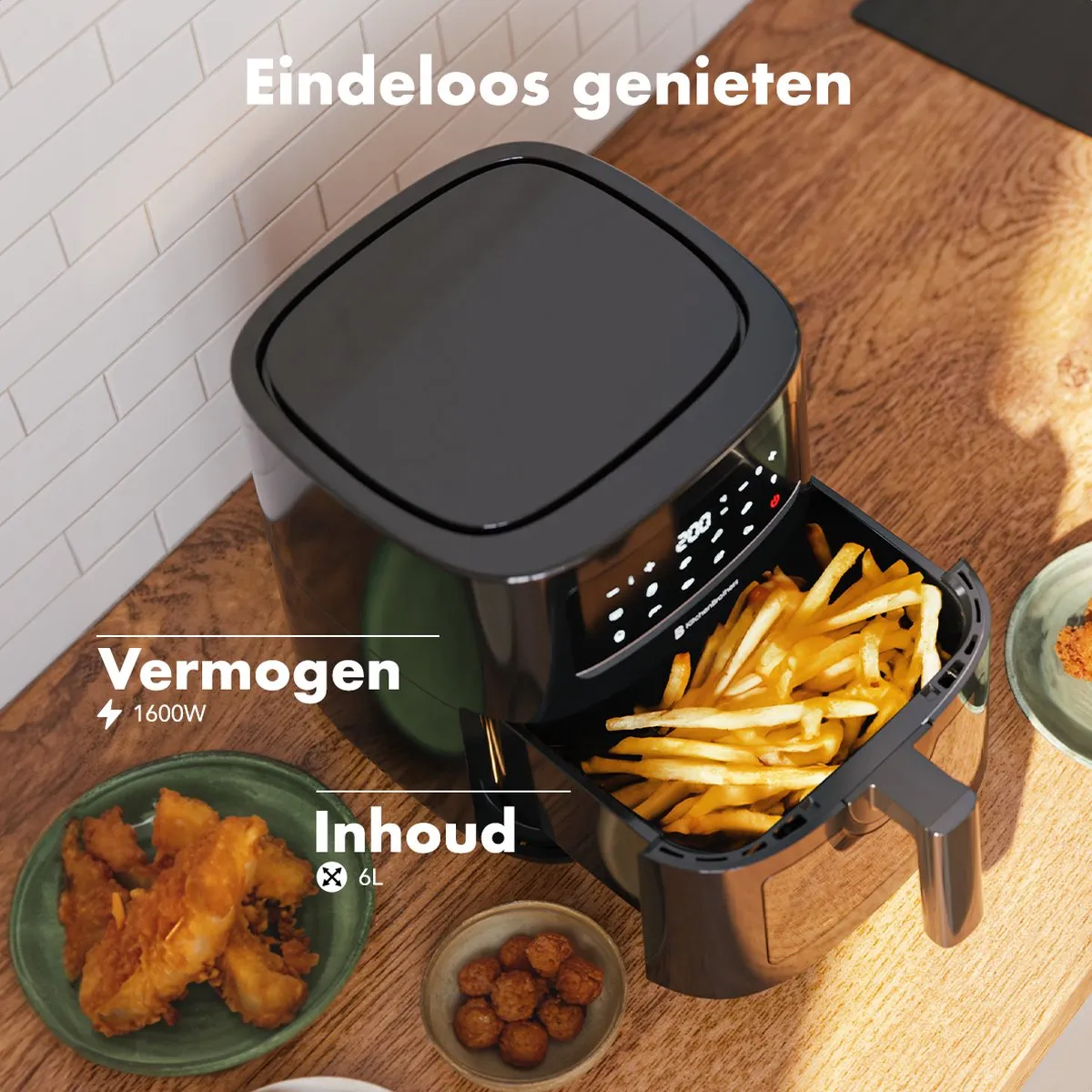 KitchenBrothers Airfryer XL PFAS-Vrij 1600W 6L - Zwart