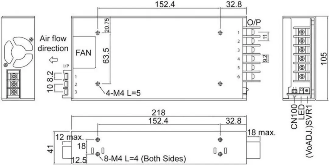 Mean Well HRP-450-24 AC/DC inbouwnetvoeding - 24V - 451W - afbeelding 2 van 2