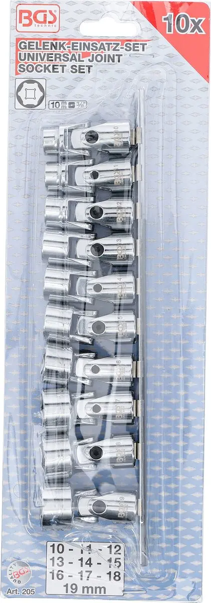 BGS technic Cardan doppenset 3/8 10-19mm