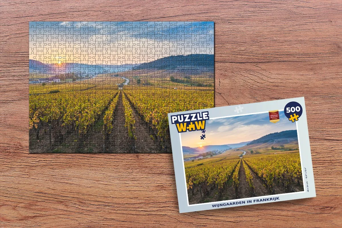 PuzzleWow Frankrijk Wijngaard Zon Legpuzzel 500 Stuks - Multicolor