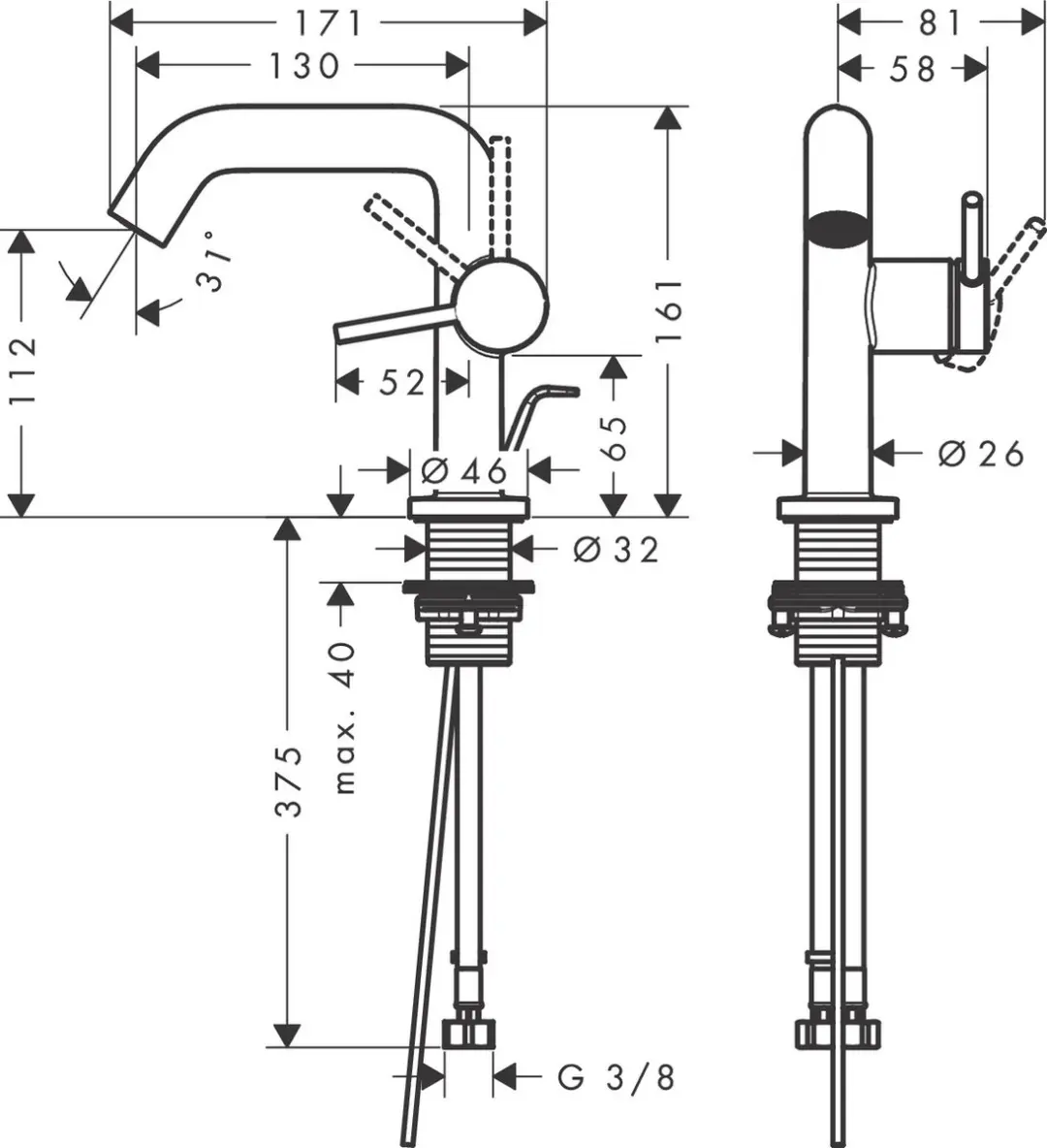 Hansgrohe Tecturis S 73323670 Wastafelkraan - Mat Zwart - afbeelding 2 van 6