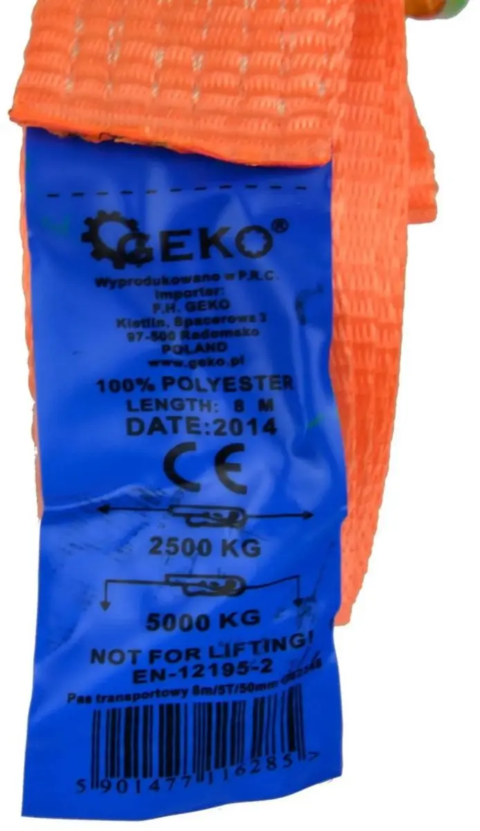GEKO G02348 Spanband - 8 m - 5000 kg - 50 mm - Oranje - afbeelding 2 van 6