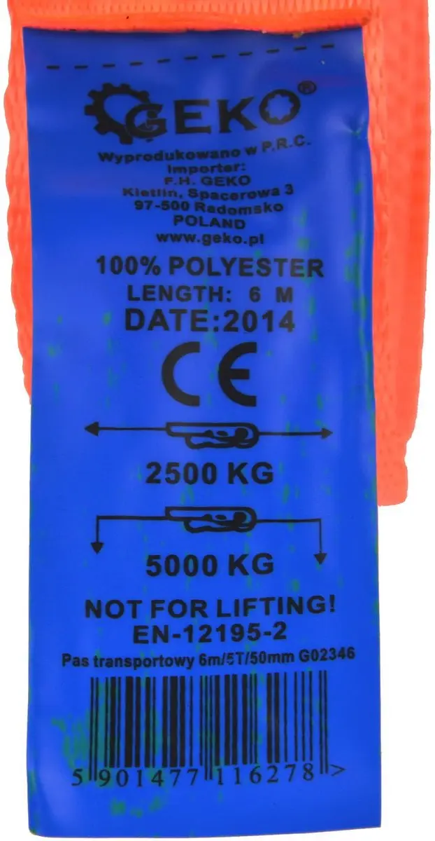 GEKO G02348 Spanband - 8 m - 5000 kg - 50 mm - Oranje - afbeelding 4 van 6