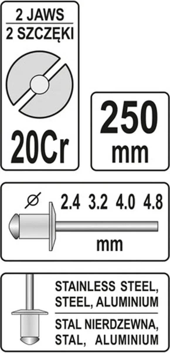 Yato Klinknageltang 2-beks YT-36007 - 2,4-4,8 mm - Zwart - afbeelding 6 van 6
