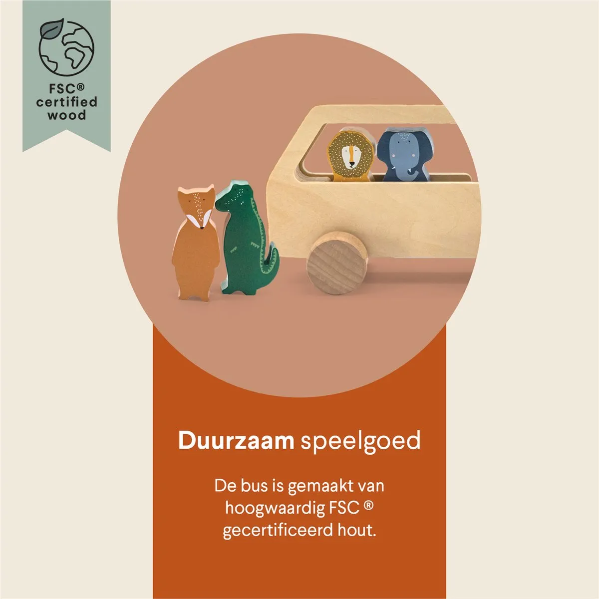 Trixie Houten Speelgoedbus 36-272 - 4 Passagiers - Multi
