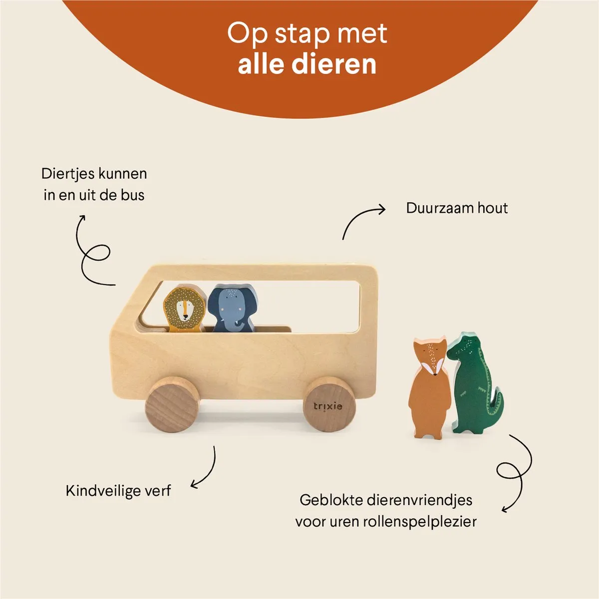 Trixie Houten Speelgoedbus 36-272 - 4 Passagiers - Multi