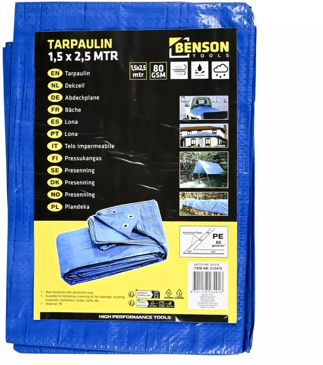 Benson Dekzeil 1,5x 2,5 mtr blauw