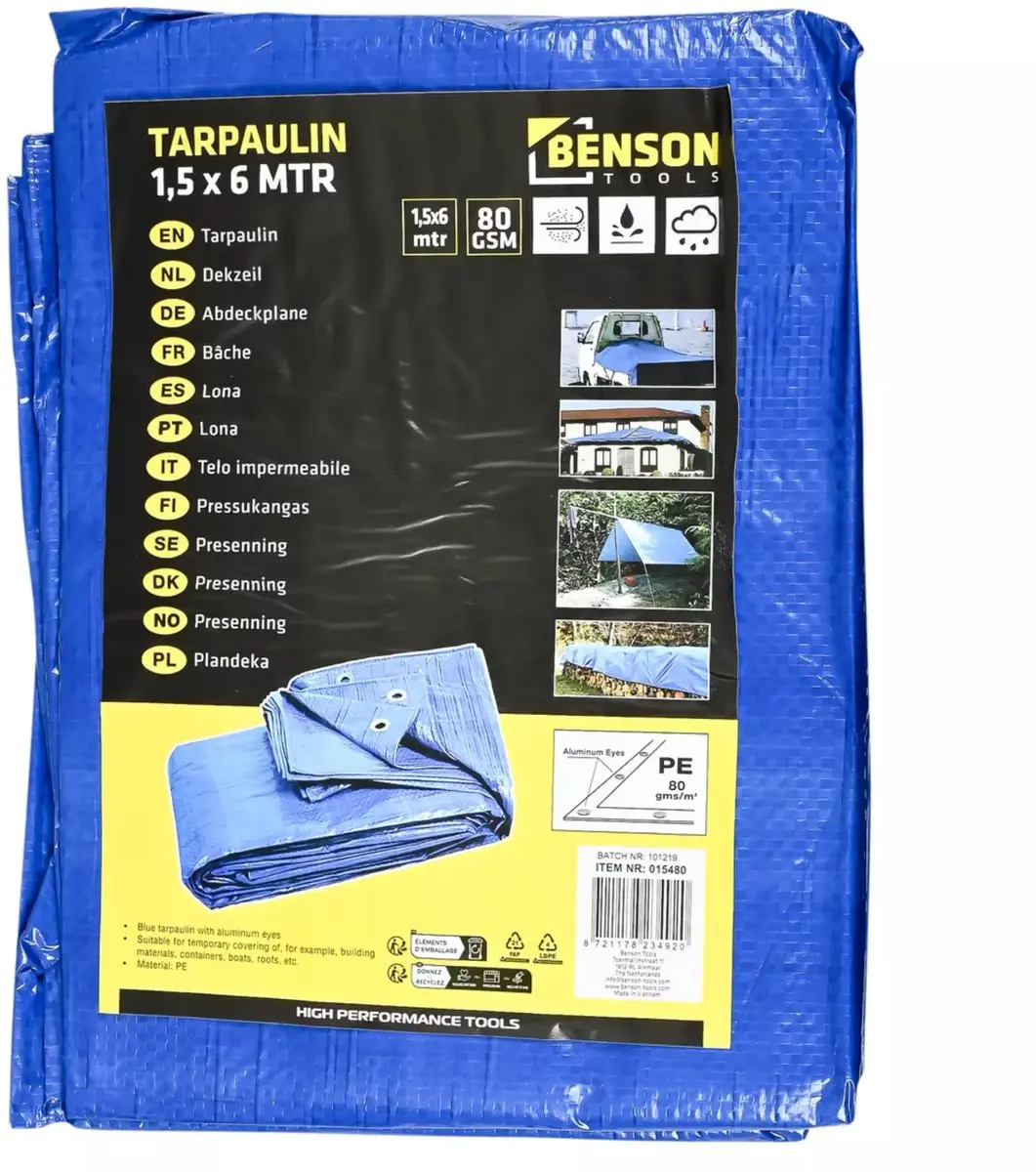 Benson Dekzeil 1,5x 6 mtr blauw
