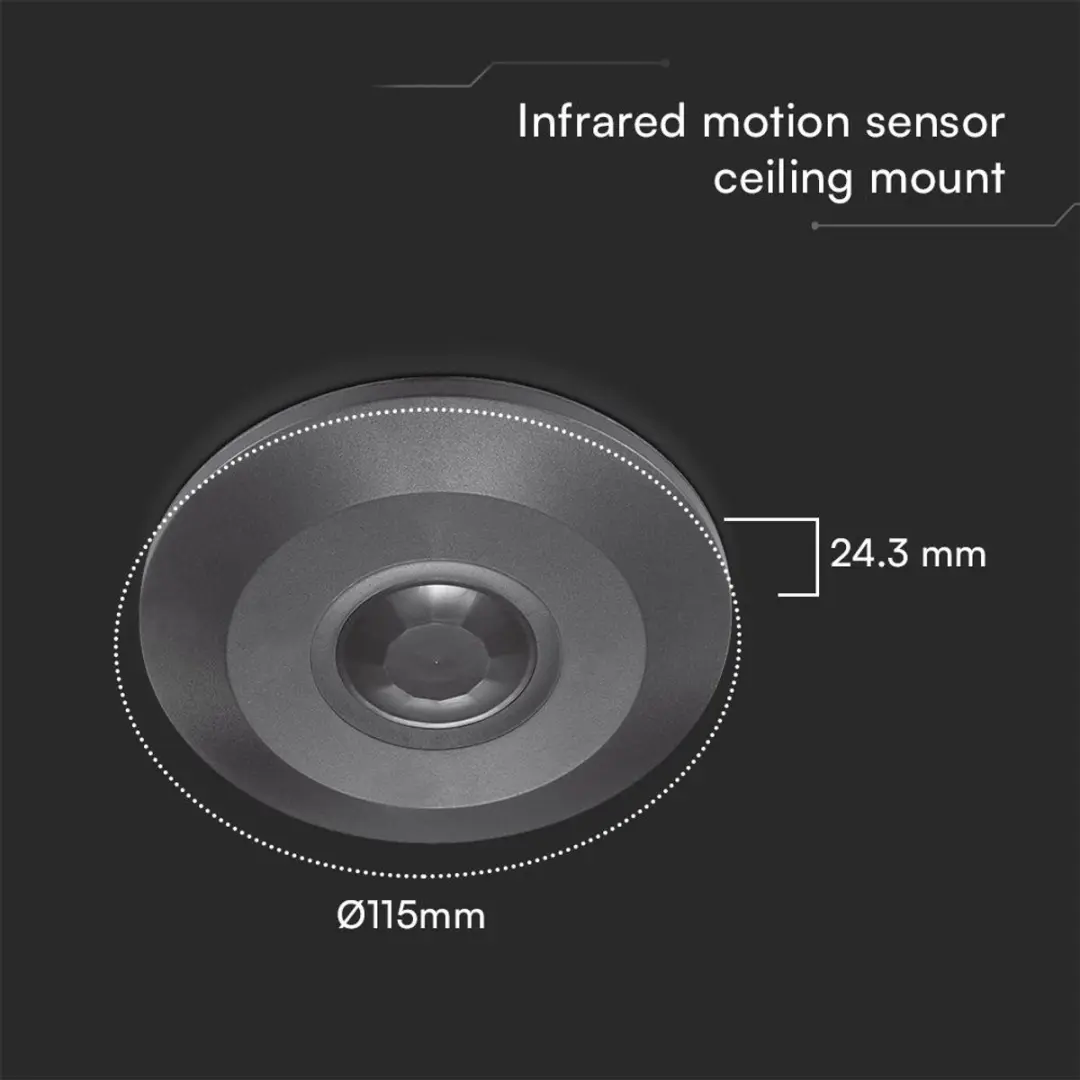 V-TAC VT-8027-FB PIR-plafondbewegingssensor - 1000W LED - Zwart - afbeelding 3 van 6