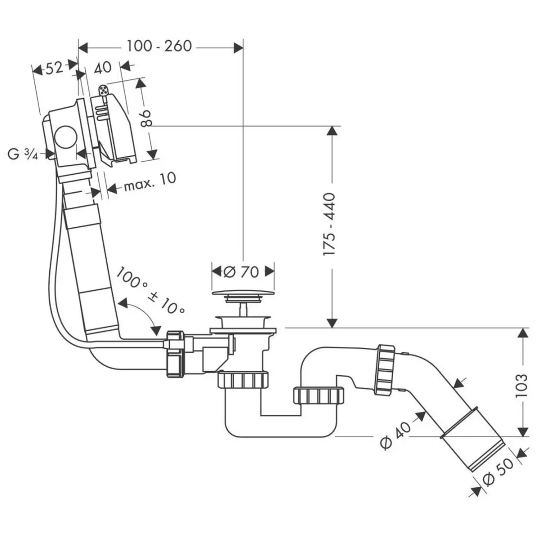 Hansgrohe Exafill e 58123000 Afvoer- en Overloopset - Chroom - afbeelding 2 van 3