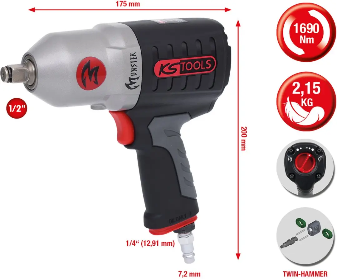 KS Tools MONSTER 515.1210 Slagmoersleutel - 1690Nm - afbeelding 2 van 6
